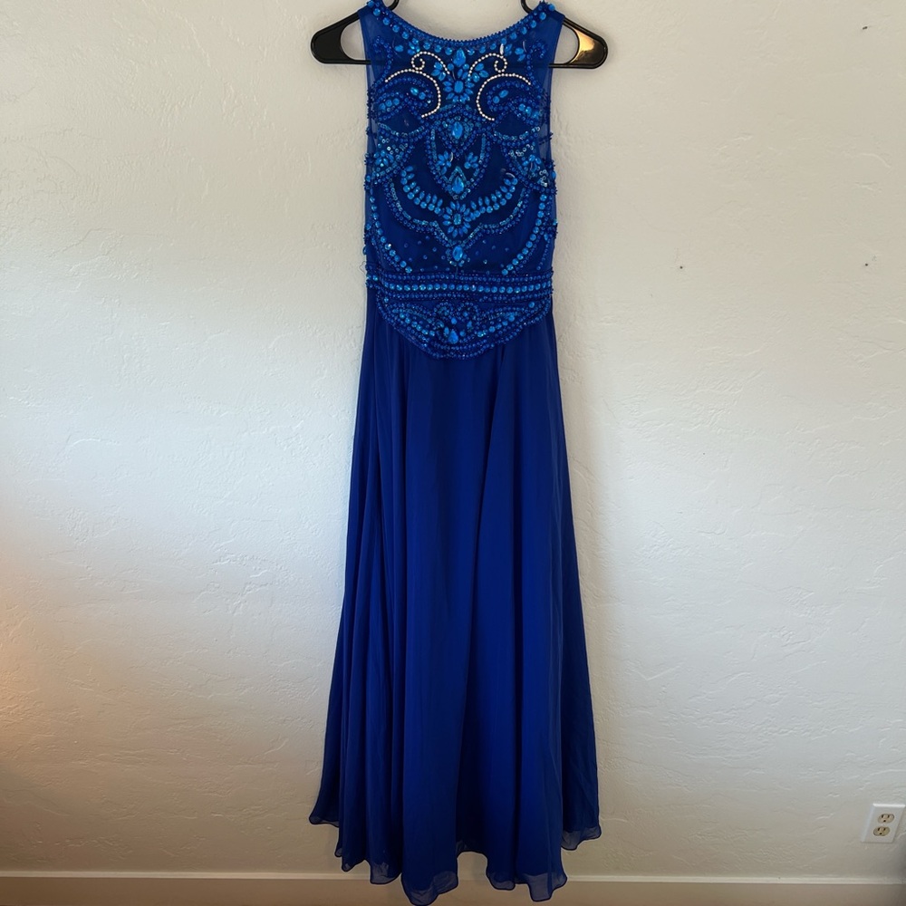 handmade royal blue sequined prom dress — size 2